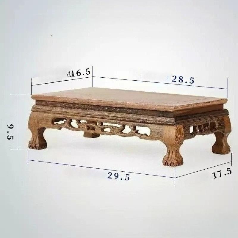 Retro Wooden Engraving Tea Tray Teapot Bases Bonsai Buddha Stand Fish Tank Pedestal Wooden Flowerpot Base Furniture Home Decor