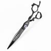 7" Black Dragon Handle Hairdressing Scissors - High-End Straight Shears for Pet Grooming
