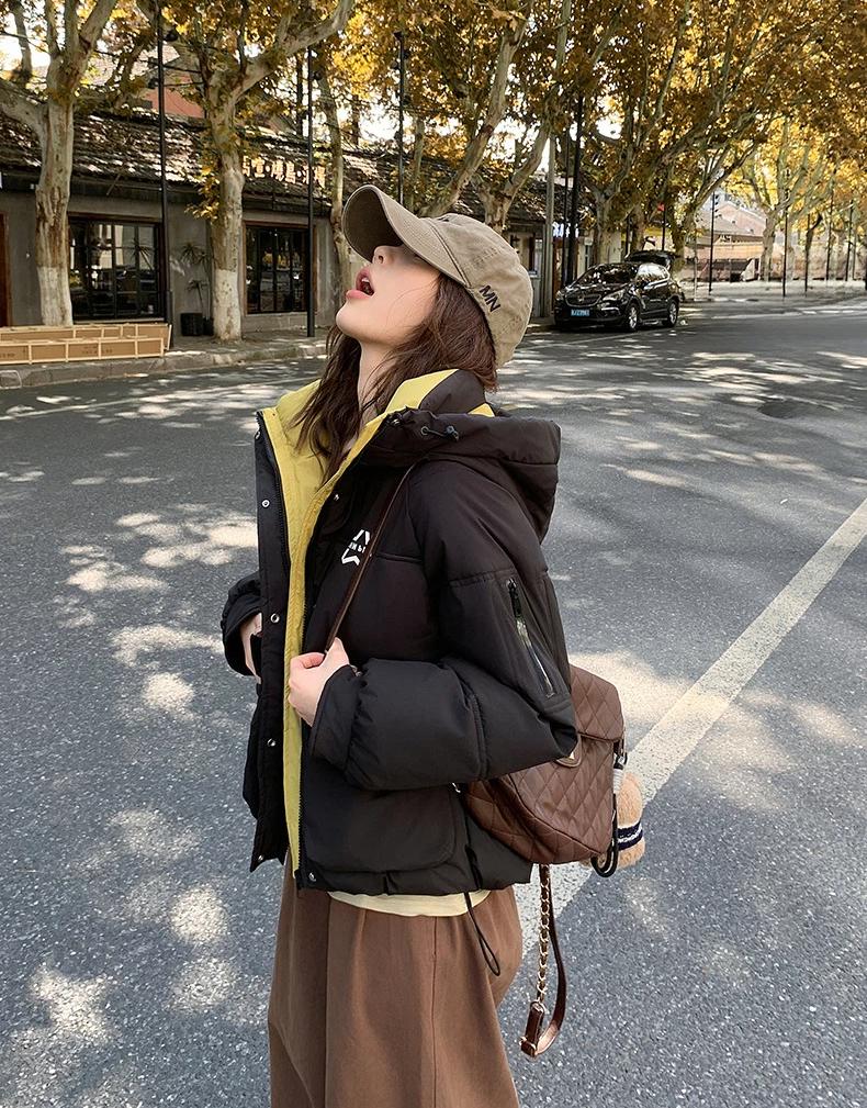 Chaqueta Corta con Capucha Gruesa y Cálida de Invierno para Mujer