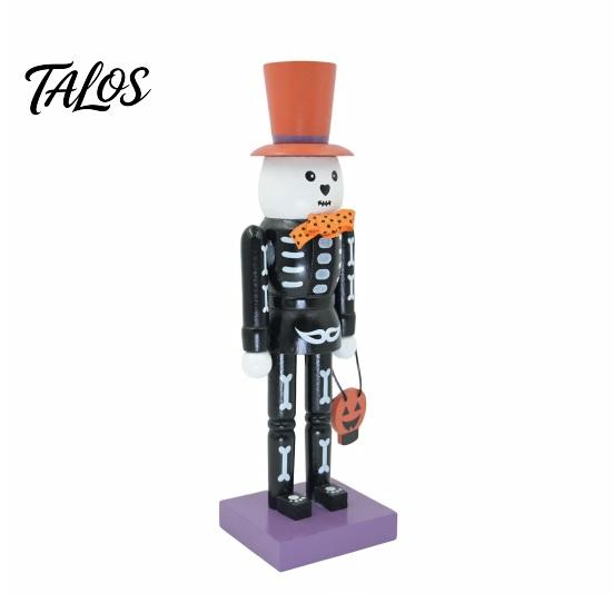 Pumpkin Basket Table Centerpiece Halloween Nutcracker Wooden Figurine, Hand-Painted Skeleton Soldier Ornament, Retro Creepy Mantel Decoration