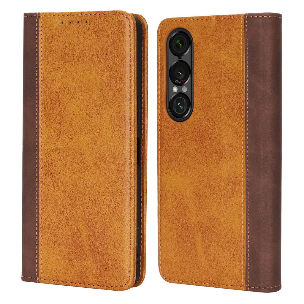 For Sony Xperia 1 VII Case Calf Texture 3 Card Slots Color Splicing Leather Phone Cover