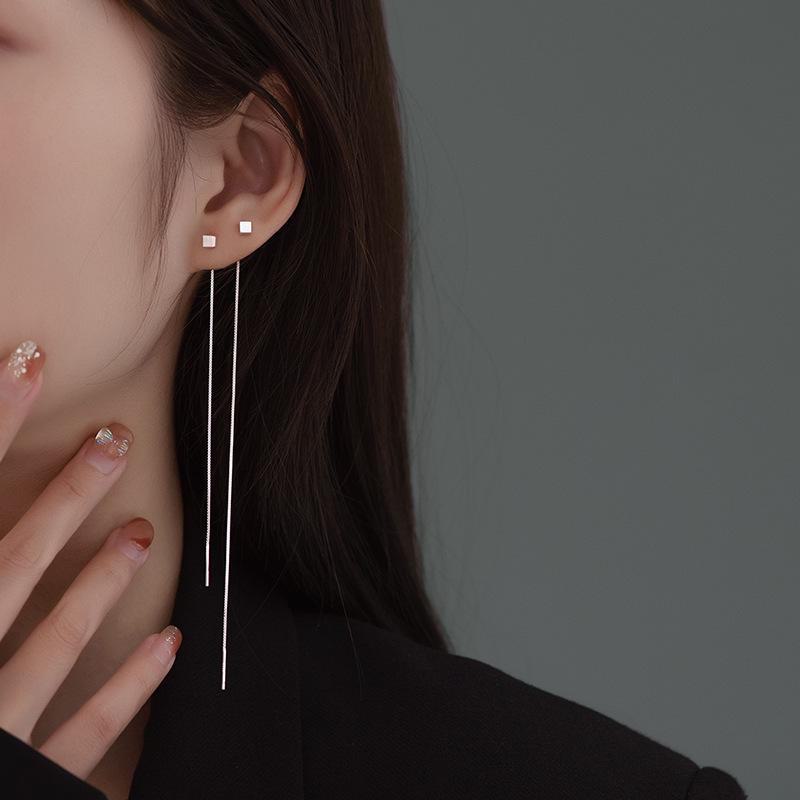 Banyan Tree S925 Silver Long Earrings for Women - Square Design, 2022 Fashion for Round Faces