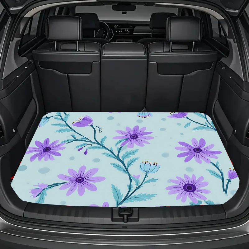Universal Car Trunk Mat Mint-colored Floral Pattern Trunk Protection Mat Anti-dirt Anti-scratch Anti-slip Diatomite Cargo Mat 75*100cm