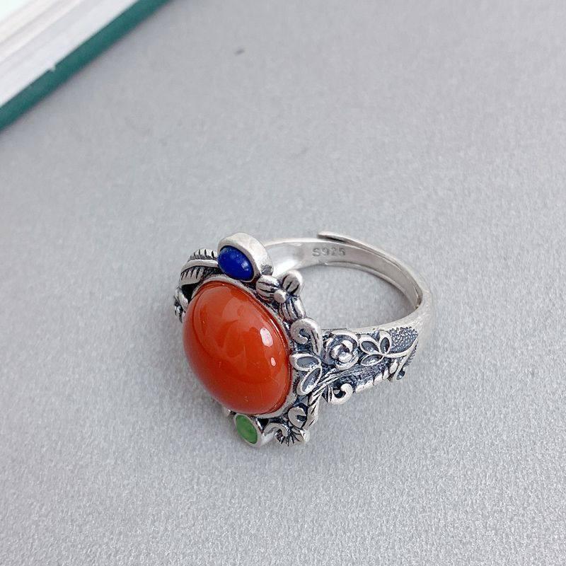 Adjustable Open Ring Women Men Vintage Butterfly Floral Design Copper Jewelry With Enamel Inlay