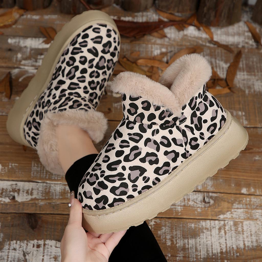 Fashion Women Snow Boots Winter 2025 New Round Head Leopard Shoes for Women Anti-slip Wear-resistant Ankle Boots Women Zapatos De Mujer