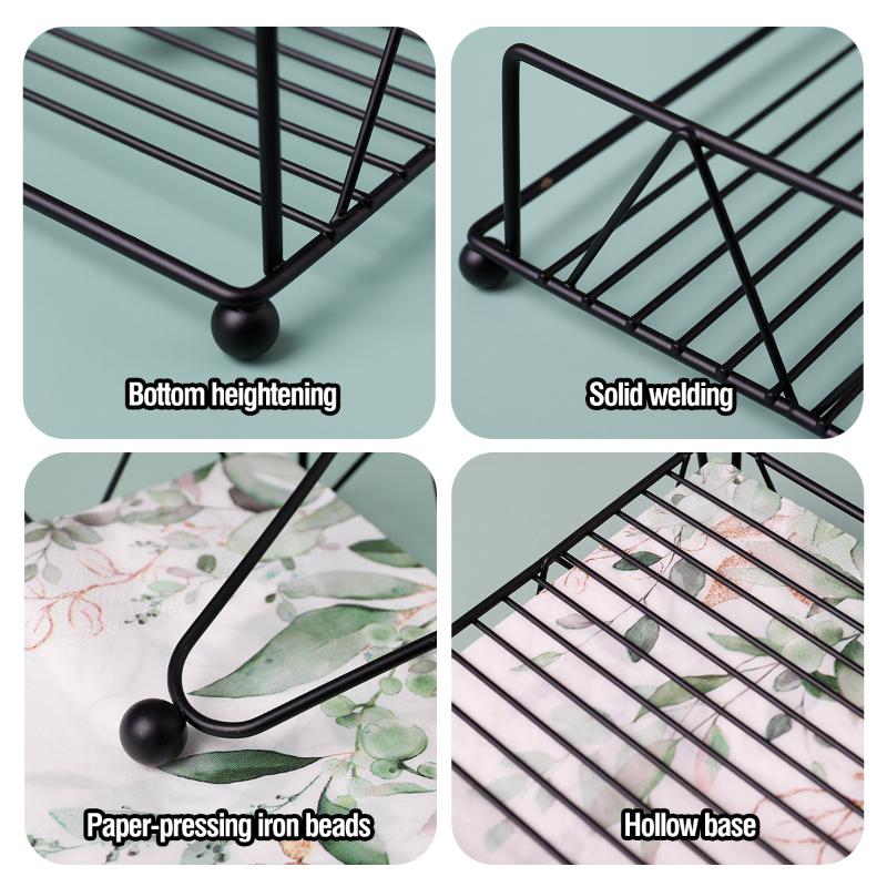 Modern Napkin Holder For Table With Weighted Arm, Square Metal Flat Napkin Holder Farmhouse Napkin Box Rustic Napkin Tray