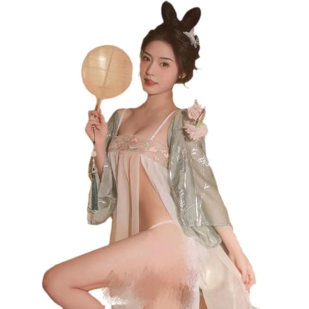 Elegant Plus Size Sheer Embroidered Hanfu Lingerie Set