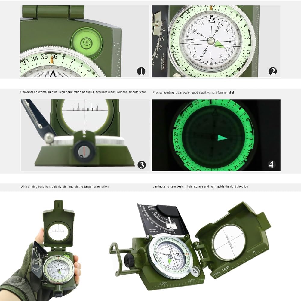 

Multifunctional Military Aiming Navigation Compass Outdoor Equipment Exploration Treasure Hunting Camping Hiking Survival Tools зелений