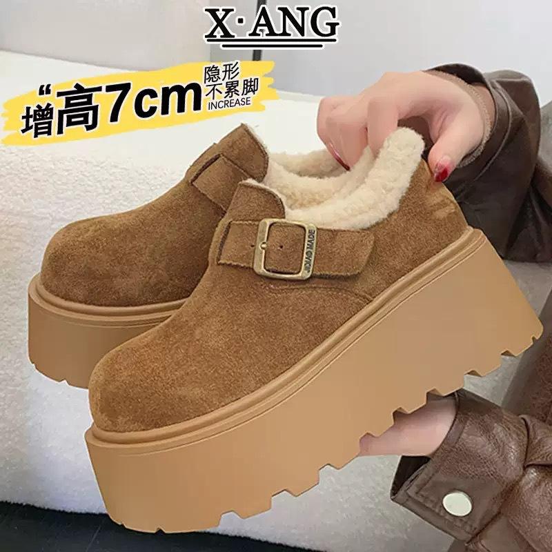 Snow Boots Women's New Autumn and Winter Heightening Integrated Fur Versatile Wool Cotton Shoes Thick Sole Warm and Velvet Birkenstock