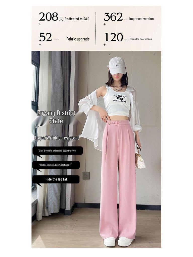Summer 2026 Chinese Style High Waist Wide Leg Ice Silk Pants for Women