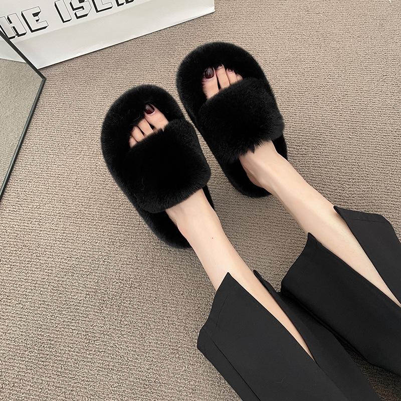 

Mao Mao slippers women s 2024 autumn and winter Internet celebrity explosion new plush thick bottom fashion versatile outer wear home cotton mop 40 чорний