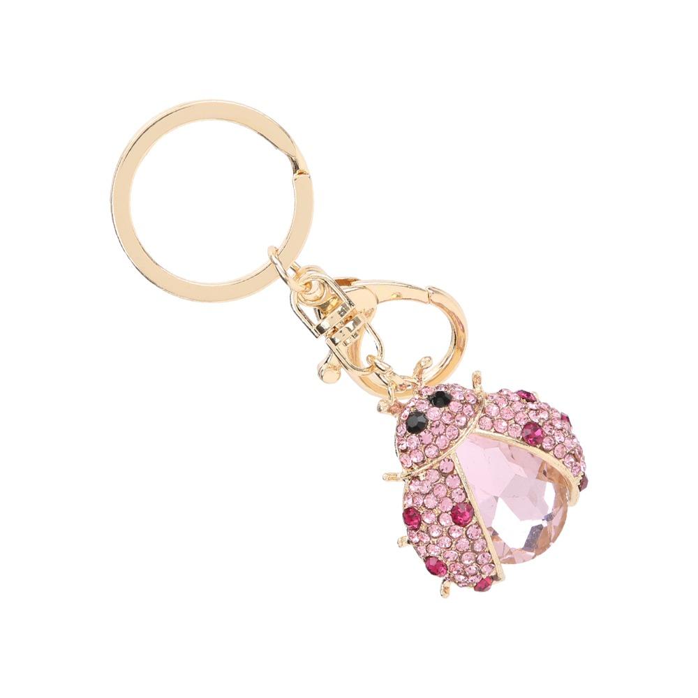 1pc Crystal Rhinestone Spotted Bug Shaped Key Chain Purse Charm Handbag Decoration