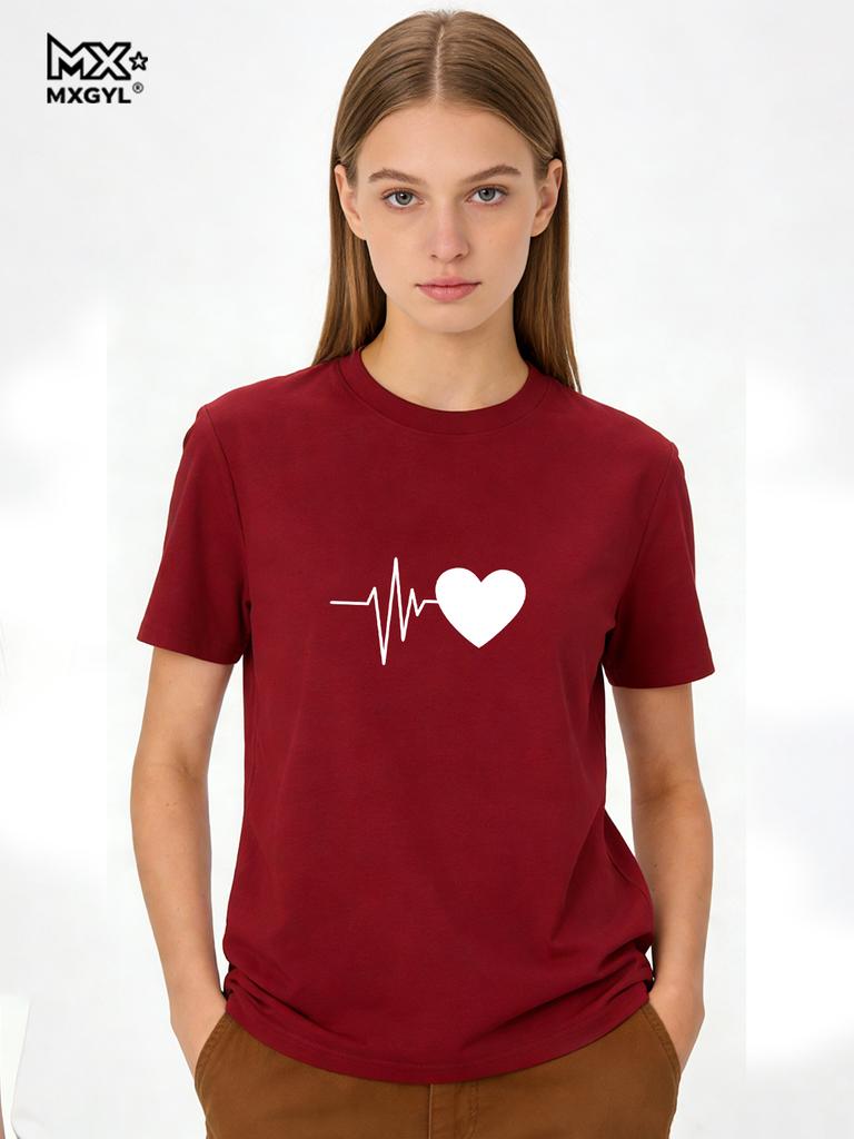 Love Heartbeat Print T-Shirt Cute Nurse Healthcare TShirt Funny Couple Matching Valentines Day Gift Shirt