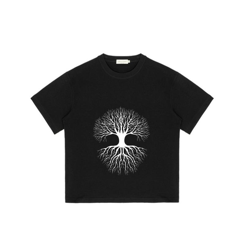 Black T Shirt Tree Roots and Branches Print Casual Wear for Men and Women Streetwear Fashion Summer Outfit