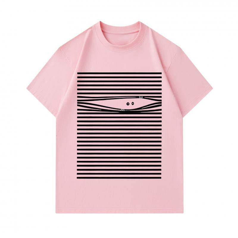 Men's 100% Cotton Crew Neck Short Sleeve T-Shirt, Minimal Striped Hidden Abstract Face Optical Illusion Print Casual Comfortable Daily Wear Summer Bre