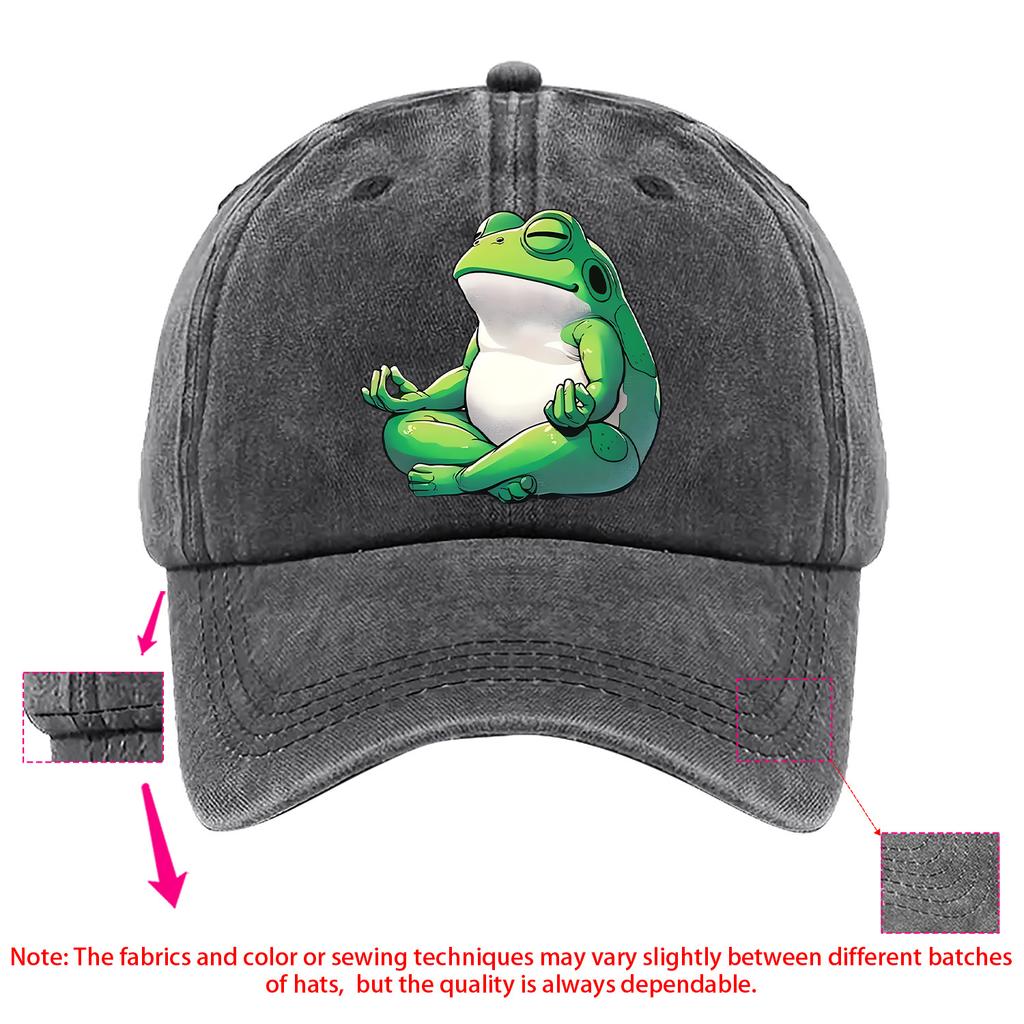 Meditation Frog Baseball Cap Washed Denim Casual Adjustable Unisex Snapback Hat