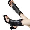 Fashion French Style Soft Leather Roman Sandals Women's Summer New Thick Heel Short Bootie Beach Shoes Rubber Sole Simple Design