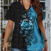 Summer V-neck Retro Flower Pattern 3D Printed Top Fashionable Casual Short Sleeved Plus Size Women's T-shirts