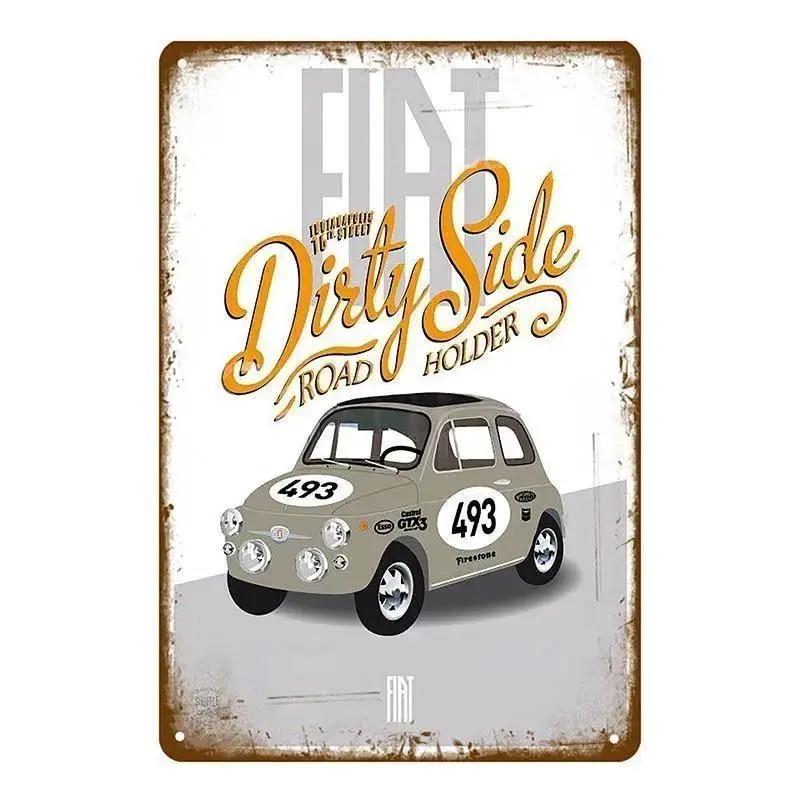 Sinais de Lata de Metal Vintage Clássico Fiat 500 Pôster de Metal Decoração de Arte de Parede Pôster Decoração de Parede para Casa Café Bar Pub Pôster Arte em Metal de Carro