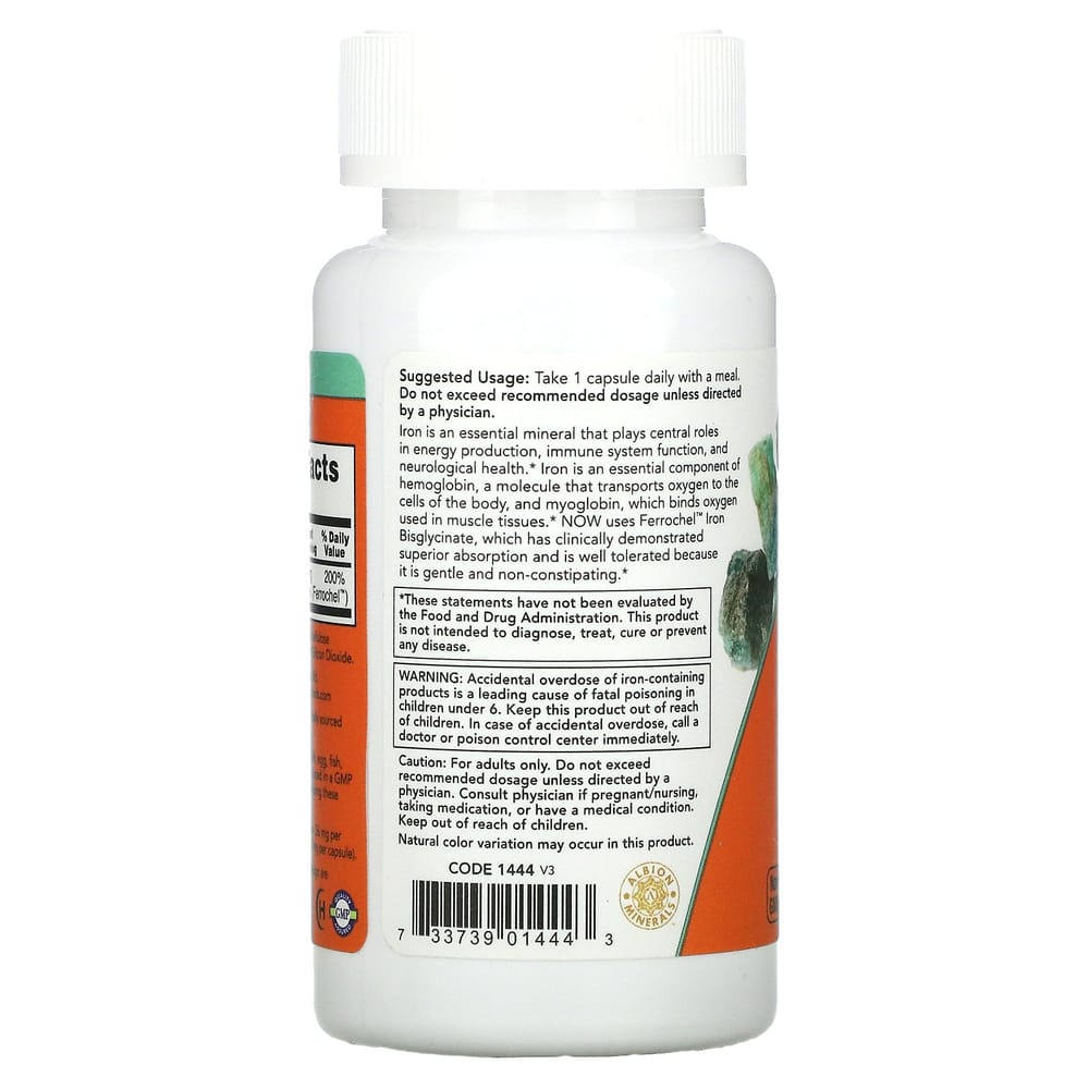 Now Foods Iron Double Strength 36mg Veg Capsules, 90 Count