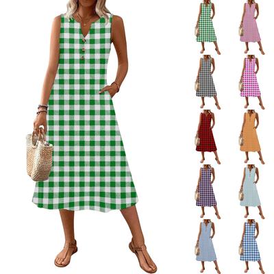 Dames Mode Casual Geruite Gestreepte Bedrukte Jurk