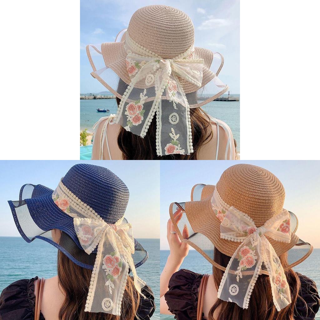 Flower Themed Sun Hat For Women With Large Brim Summer Beach Vacation Fashion Accessory