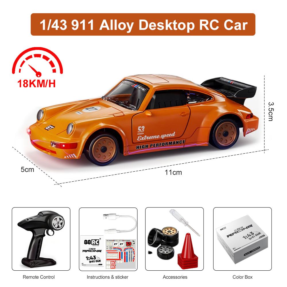 

1/43 Alloy RC Drift Car with Gyro 18KM/H High-Speed 2.4G 4WD Remote Control Racing Vehicle RTR Electric Desktop Toys for Kids оранжевый