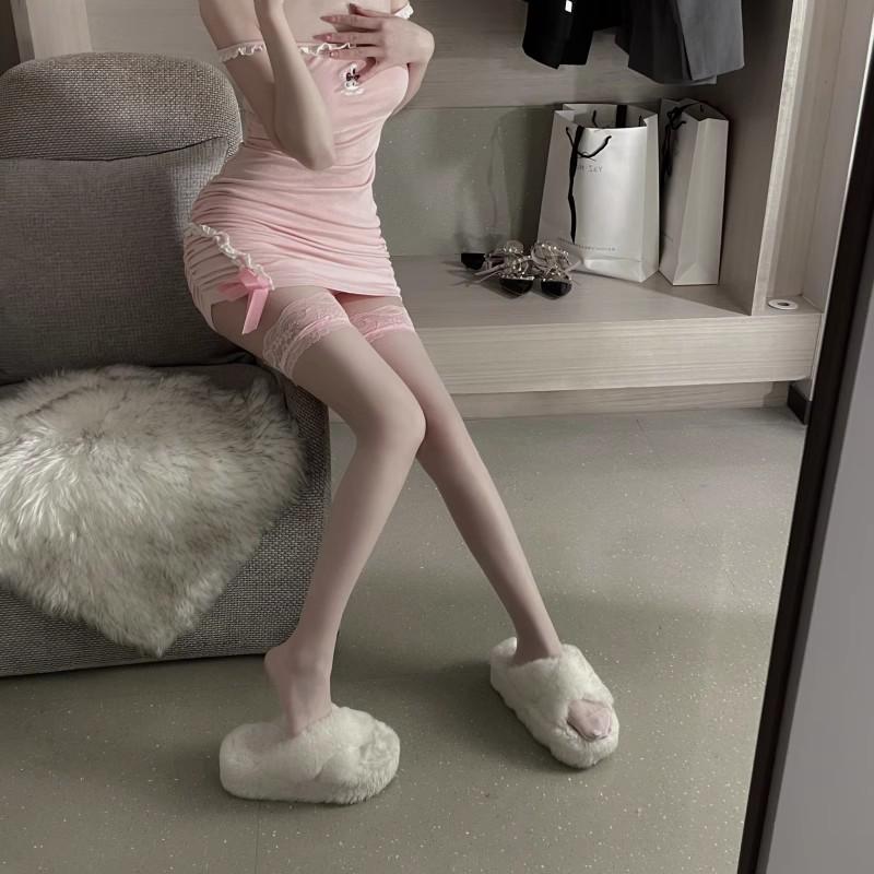 

Женские сексуальные кружевные чулки до бедра из шелка – Белые/Черные Nylon Material розовый