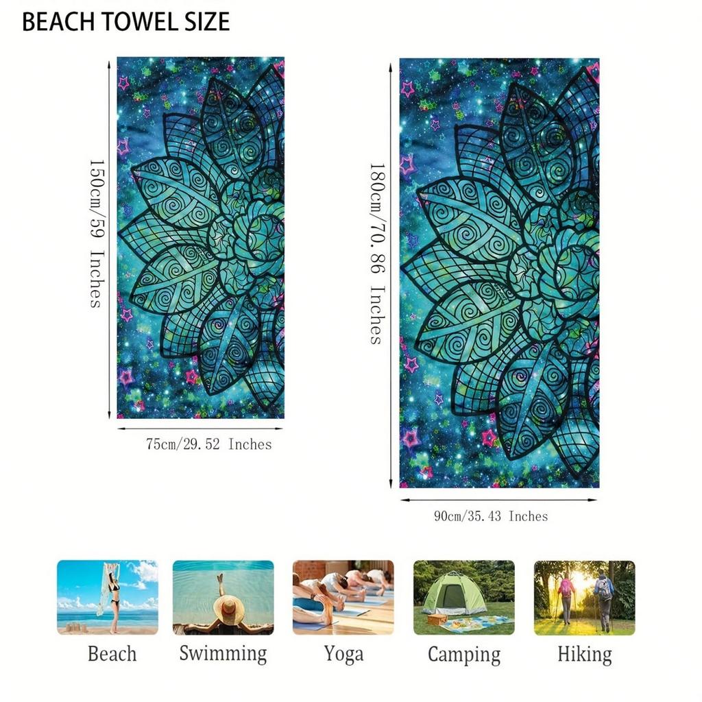 Un Telo da Spiaggia in Microfibra con Design Mandala, Altamente Assorbente e Perfetto per l'Uso in Qualsiasi Stagione.