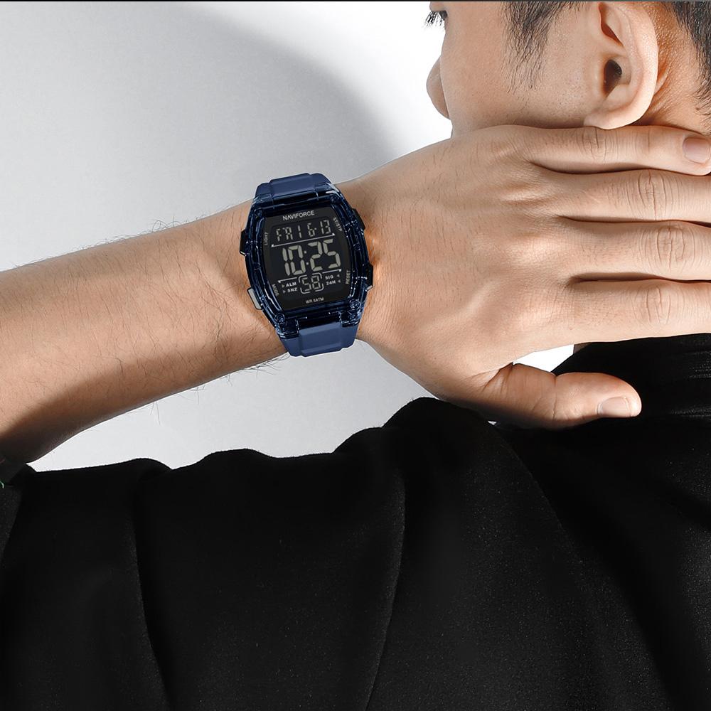 Naviforce Original Outdoor Men Boys LCD Digital Watch Calendar Chronograph Waterproof Night Pattern Silicone Strap Casual Fashion Watch NF6106