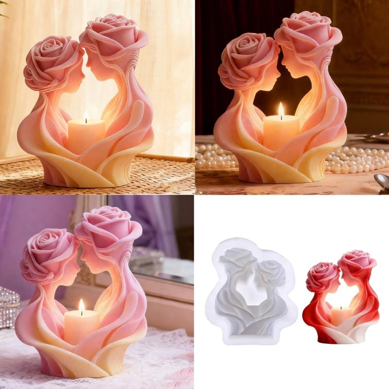 Easy Releases Flexible Silicone Rose Couple Mold for Scented Candle Soap Making Multipurpose Food Grade Crafting Use