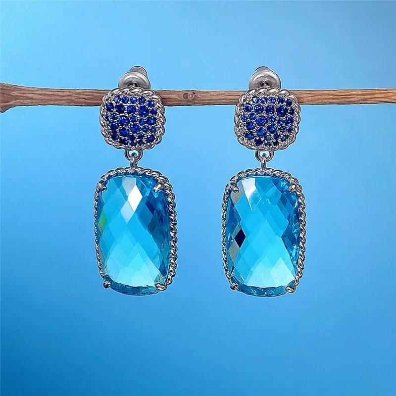 Shiny Zircon Wedding Hanging Earrings with High Grade Temperament Geometric Cubic Zirconia  Quality Women's Luxury Jewelry