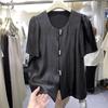 Kinų stiliaus trumpomis rankovėmis marškiniai moterims Vasarinis laisvas kardiganas Aukštos klasės prašmatnus viršutinis drabužis