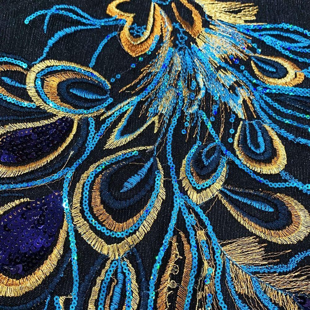 Fashion Elegant Sequin Embroidery Sequined Embroidery Patches DIY Blue Embroidered Floral Patches Clothing Applique Dresses