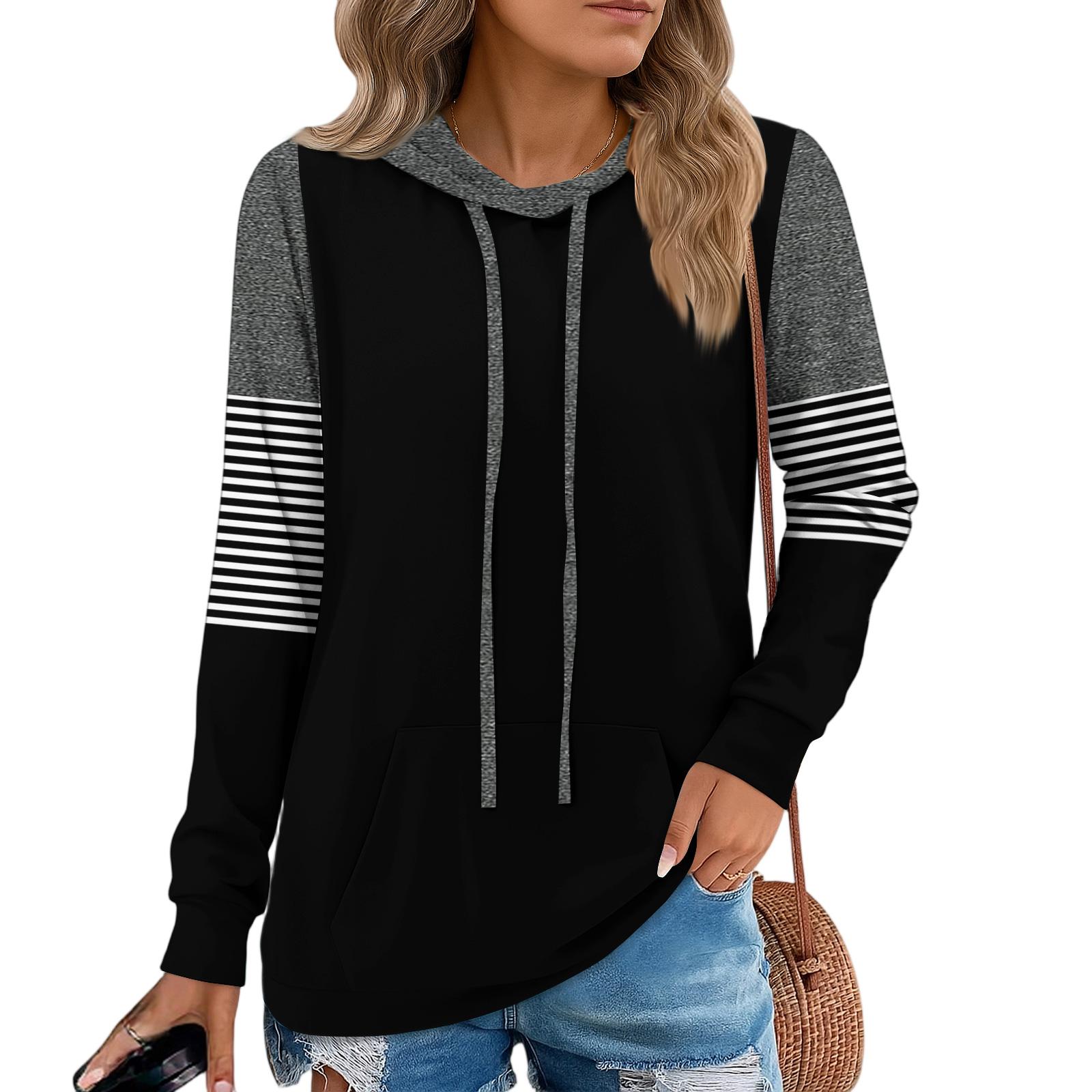 

Женские худи-пуловеры, модные толстовки с капюшоном для девочек-подростков, женский осенний туник-топ L чёрный