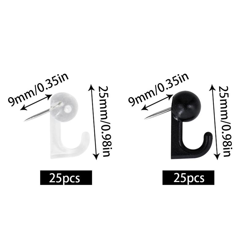 50 Stück Schwarz Transparent Kunststoffköpfe Reißzweckenhaken Dekorative Reißnägel Haken Rückseite Reißnägel Haken für Korkwand