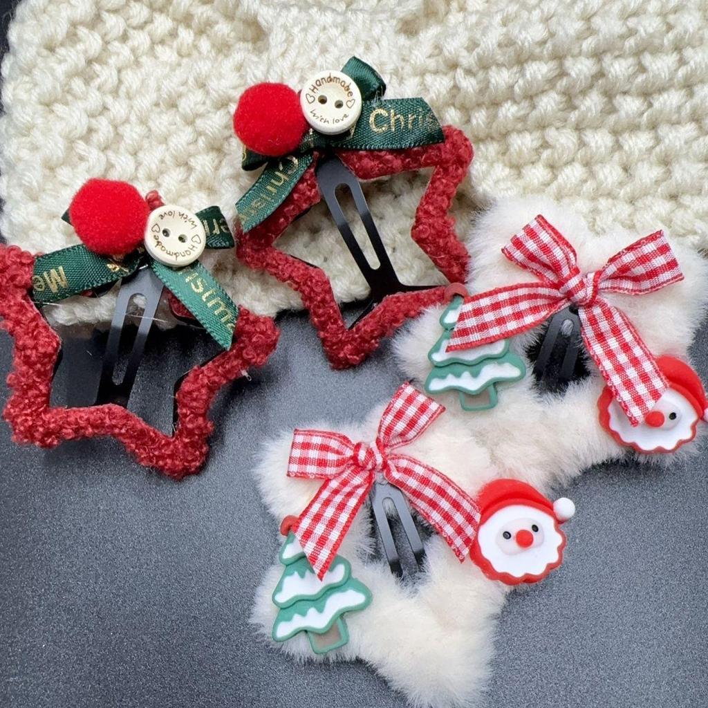 Red Plush Star Hair Clip Bow for Christmas & New Year