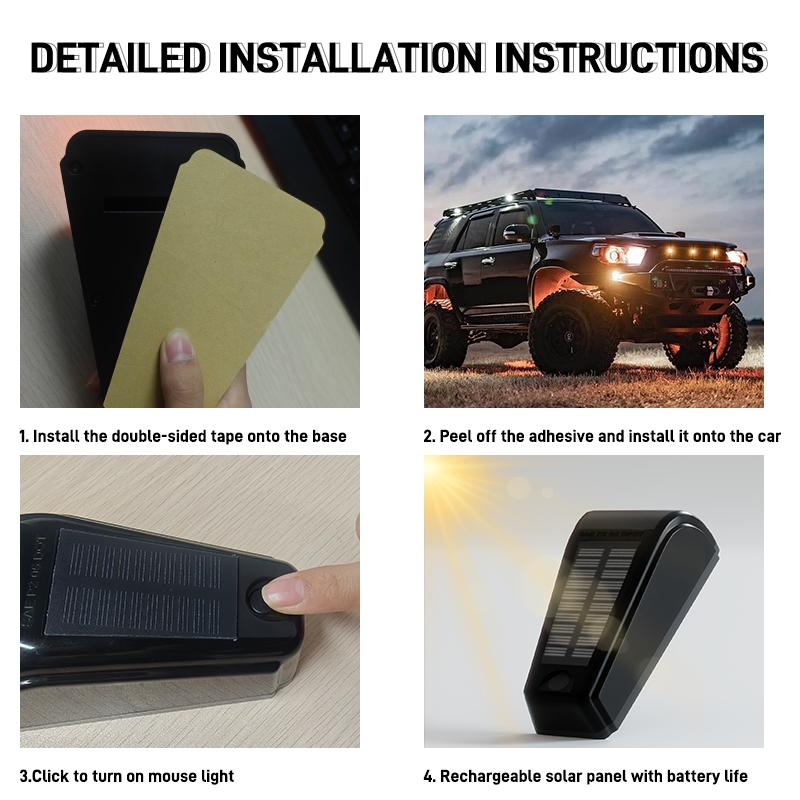 Solar Powered Mouse Cab Roof Running Light Car LED Solar High-brightness Sensor Light Charging Marker Automatic Lights