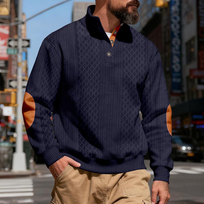 Men S Vintage Stand Collar Loose Jacquard Casual Sweatshirt For Autumn Winter