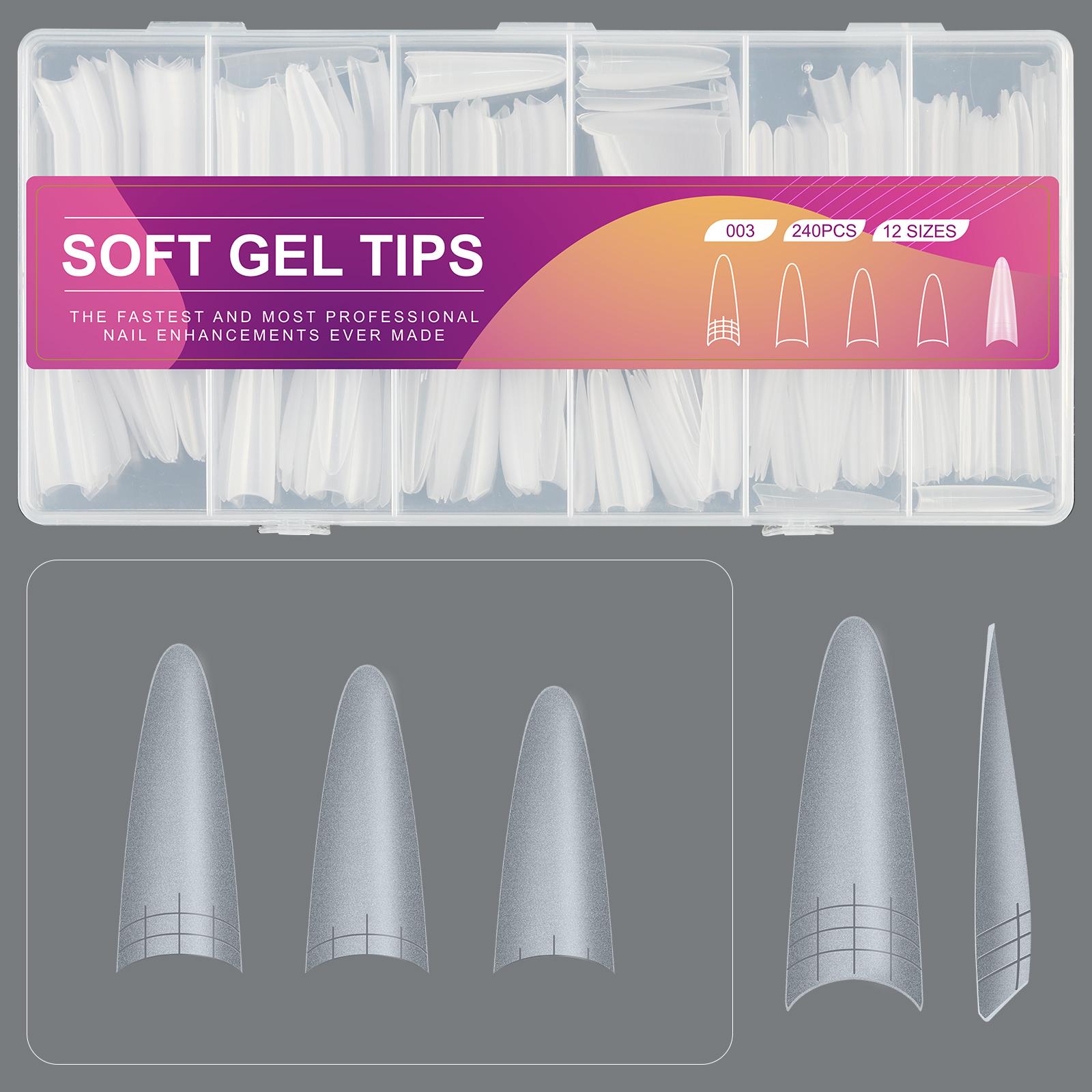 

240 шт. Матовые типсы для ногтей Коффин Стилет из мягкого геля с вспомогательными линиями Мультифункциональные типсы полного покрытия для наращивания, накладные ногти для прессования