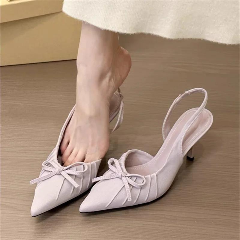 

Леопардовые туфли-лодочки с острым носком и бантом, женские туфли на высоком каблуке, элегантные летние мюли 2025, дизайнерские туфли для вечеринки, женские сексуальные туфли-лодочки 40 светло-фиолетовый