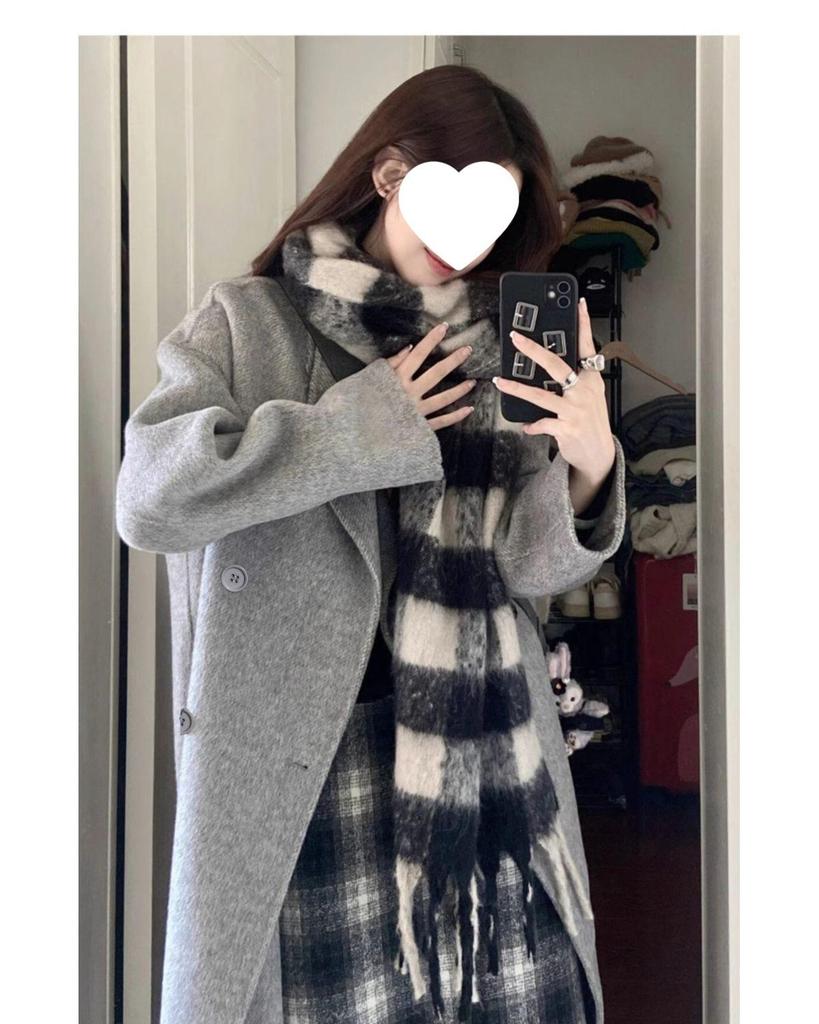 Oatmeal Woolen Coat - Women's Loose Mid-Length Korean Style Outerwear for Fall/Winter 2025
