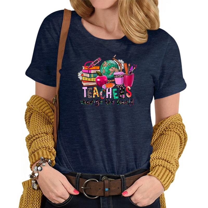 Teachers Change The World Print Tshirt FeUnisex Funny Teacher Gift TShirts Trendy World Design Casual Top Womens Clothing Sales