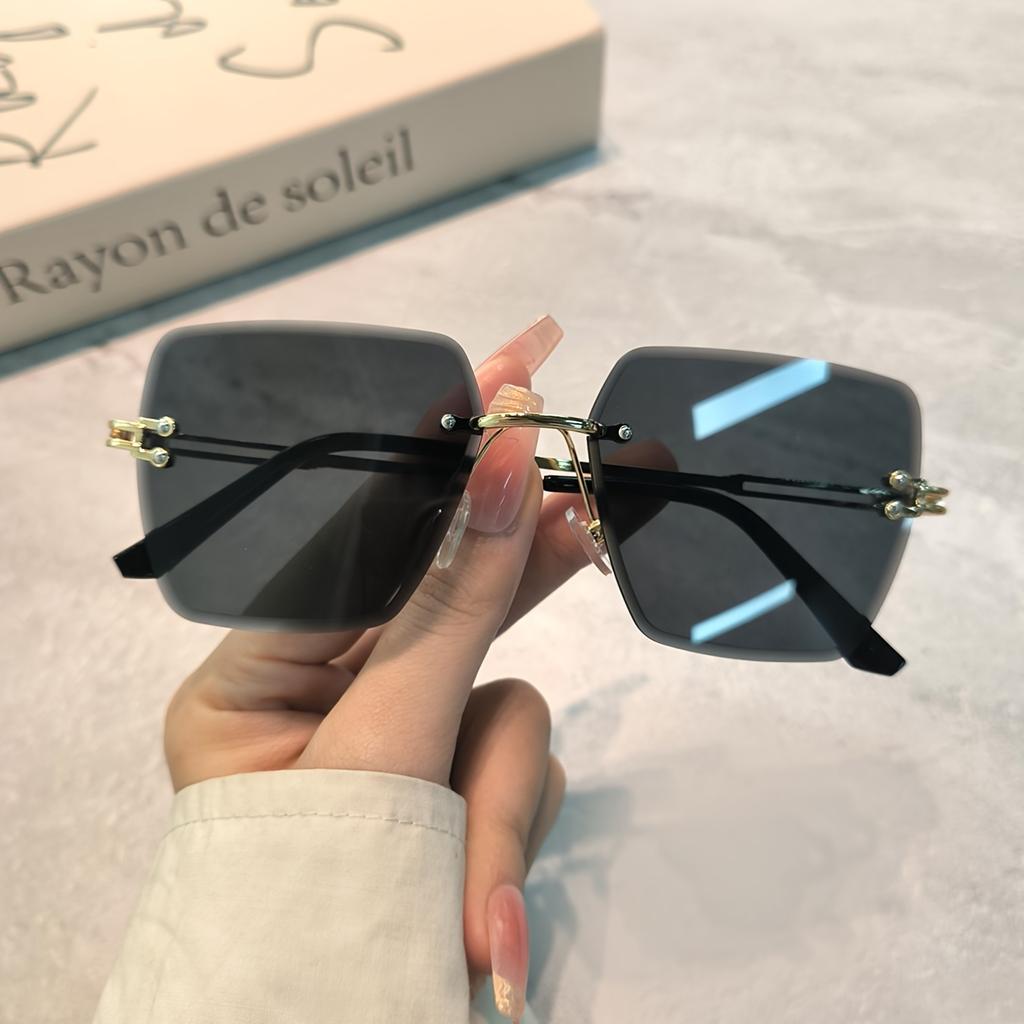 Square Rimless Sunglasses Fashion Glasses For Women Men Summer Gradient Sun Shades For Vacation Beach Travel