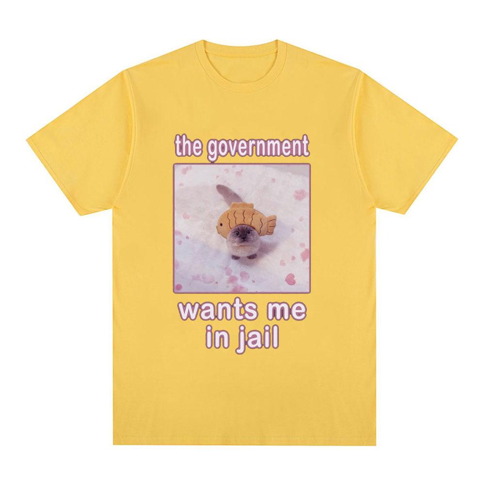 The Government Wants Me In Jail Funnt Cat Meme T Shirts Men's Women Fashion Harajuku T-shirt Cotton Casual Short Sleeve T-shirts