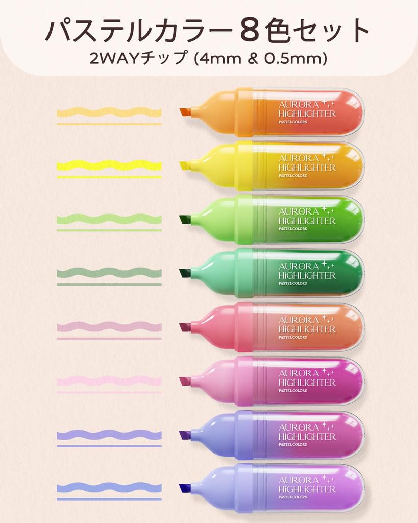 Four Candies Pastel Cute Stationery for and Diary A Great Gift for Girls and Highlighters, 8-Color Set, Non-Bleach, Quick-Drying, Beautiful, Marking,