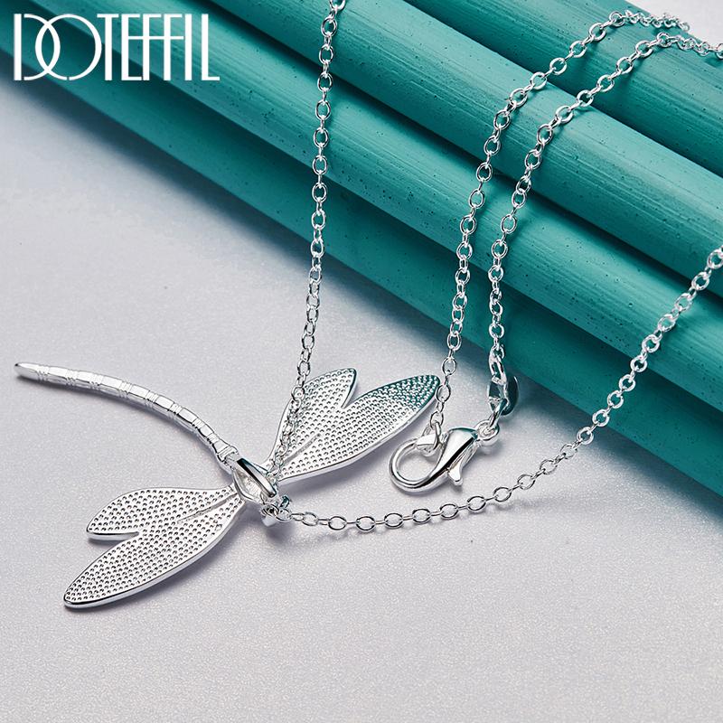 DOTEFFIL 925 Silver 40-75cm Chain Big Dragonfly Pendant Necklace For Women Wedding Engagement Party Fashion Jewelry