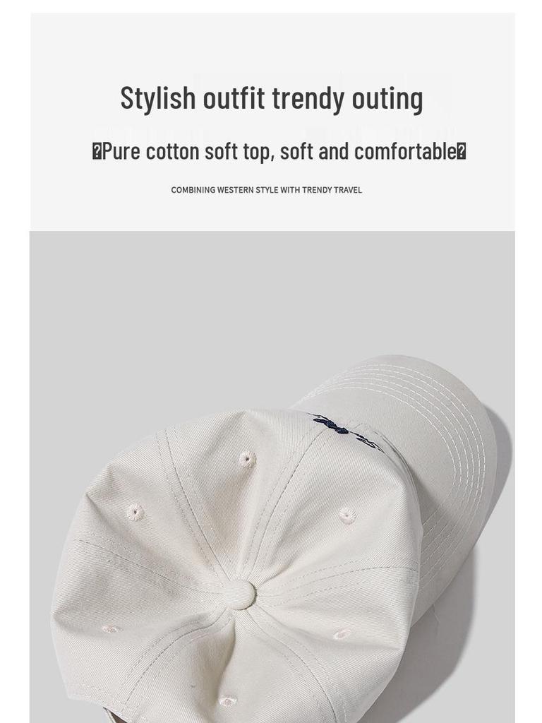 Unisex Pure Cotton Duckbill Baseball Cap - Large Size, Letter Embroidery, Face Slimming, Sun Protection, Ideal for Spring/Summer.