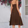 Women Sleeveless Dress Spaghetti Strap Square Neck Midi Dress Lace-Up Swing Long Dress Flowy A-Line
