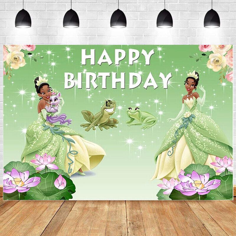 Princezna Tiana Pozadí Žába Baby Shower Narozeninová Oslava Banner Dekorace